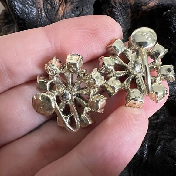 Vintage Coro Screw Back Earrings Peacock Feather Blue Green AB Aurora Borealis - Picture 8 of 11